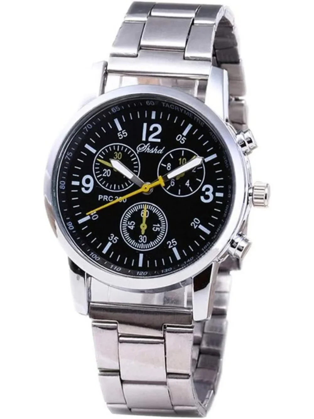 Mens Silver Black Analog Quartz Stainless Steel Casual Classic Round Wrist Watch